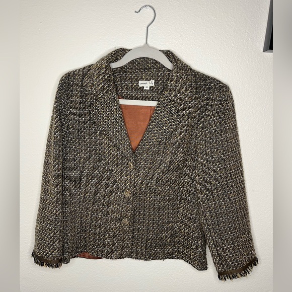 sweet lily Jackets & Blazers - Sweet Lily Tweed Cropped Blazer Jacket w/ Fringe – Size 12